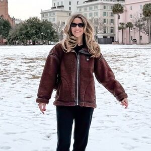 ABERCROMBIE Brown Sherpa Jacket with Black Details